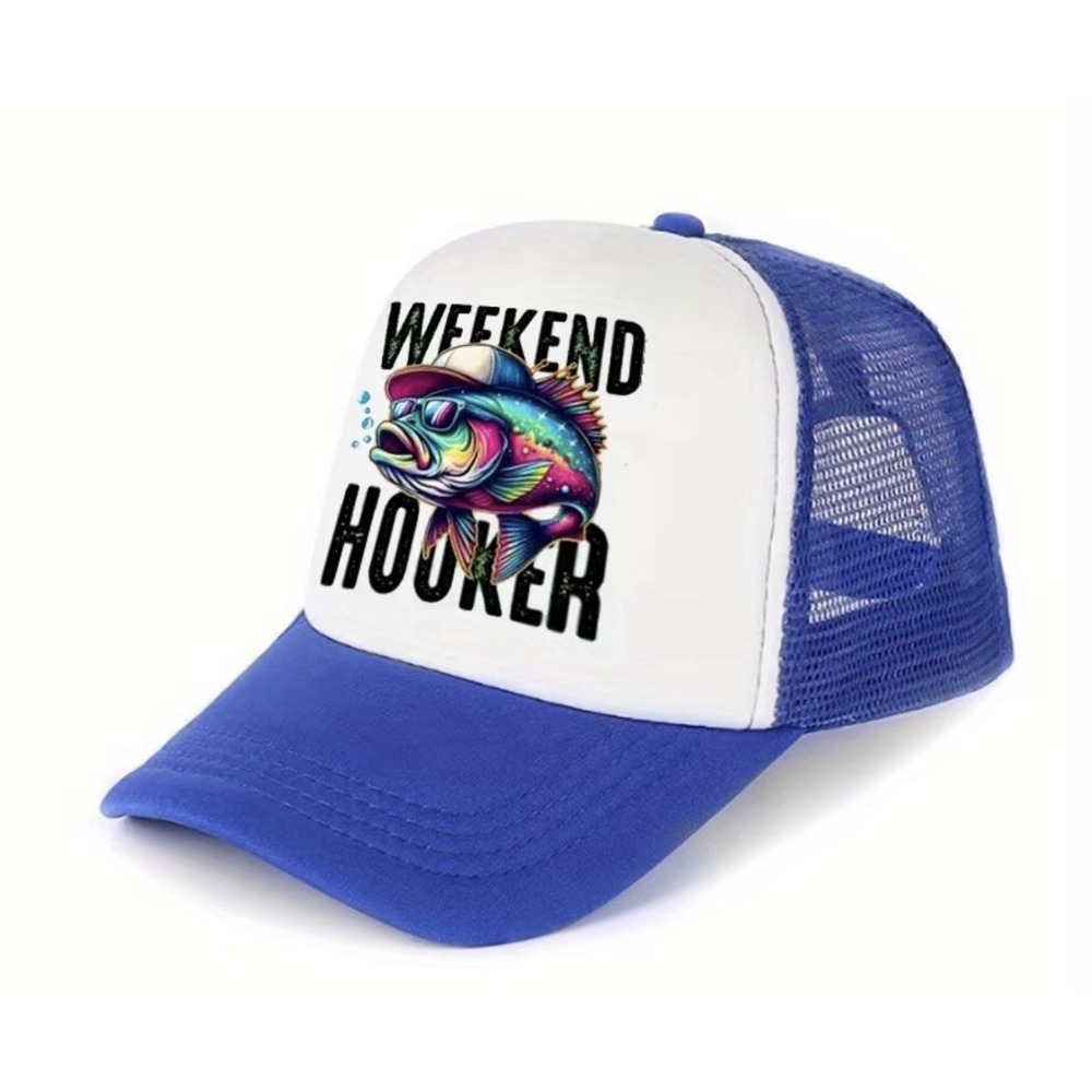 Brand New Weekend Hooker Trucker Hat Fishing Funny Adjustable Mesh Backing Blue
